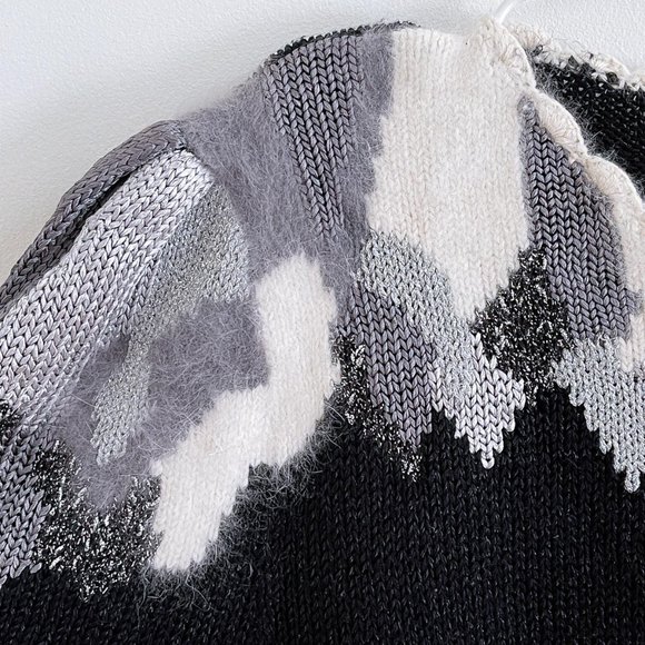 Vintage Lindor Black Knit Elegant Sweater Angora Rabbit Silver Embellished Sz L - Picture 8 of 9